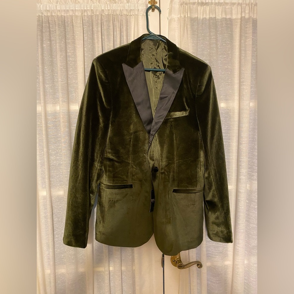 BoohooMAN Velvet Olive Green Blazer